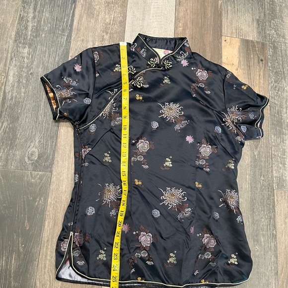 Vintage Peony Brand Brocade Cheongsam Qipao Black 38 M Frog Closure Shanghai - Picture 10 of 14